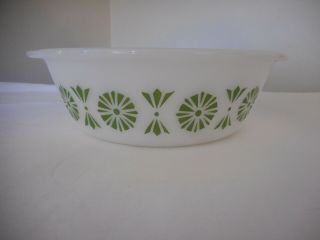 Vintage Glasbake Green Pinwheel Milk Glass Casserole Dish Bowl 2 Qt
