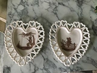 Set Of 2 Westmoreland Milk Glass Heart Shaped Plates