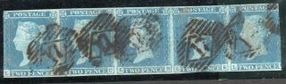 A Strip Of Five S.  G.  14.  Two - Pence Blue 1841,  Lettered,  L.  B/l.  F.
