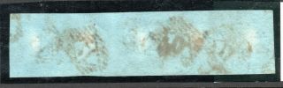 A strip of five s.  g.  14.  two - pence blue 1841,  Lettered,  L.  B/L.  F. 2