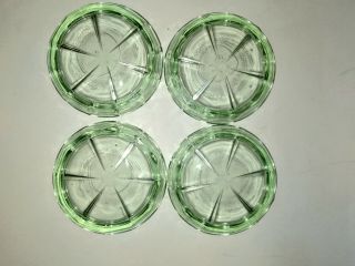 Set Of 4 Green Depression Uranium Glass Drink Coasters Scalloped Rims