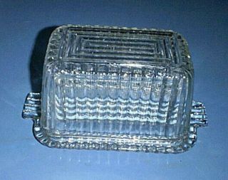 Vntg Federal Glass Ribbed Design 1 Pound Butter Dish Or 8 Oz Cream Cheese & Lid