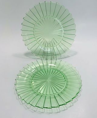 2 Green Uranium Depression Glass Dinner Plate Jeannette Glass Sierra Pinwheel Uv