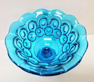 Vintage LE Smith Moon & Stars Blue Glass Footed Compote/ Candy Dish.  7 