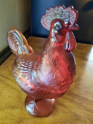 Vintage Amberina Glass Rooster On A Nest 8 1/2 " Covered Candy Dish