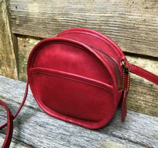 Vintage Coach Red Leather Zip - Around Crossbody Shoulder Bag S (offer)