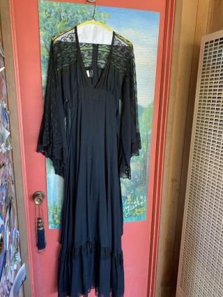 Gunne Sax Maxi Dress Black Dress Lace Sheer Sleeves& Bodice