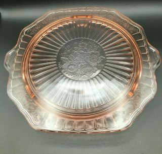 Vtg Pink Depression Glass Anchor Hocking Mayfair Open Rose 11 " Footed Cake Plate