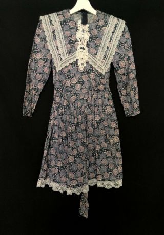 1980s Gunne Sax By Jessica Mcclintock Floral Lace Prairie Dress Size 8