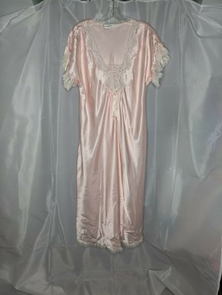 Vtg Christian Dior Floral Lace Satin Lingerie Nightgown Union Made Large Pink