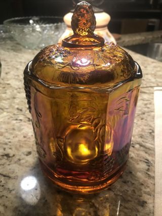 Indiana Glass Company Carnival Glass Harvest Grapes Large Canister Candy Tobacco