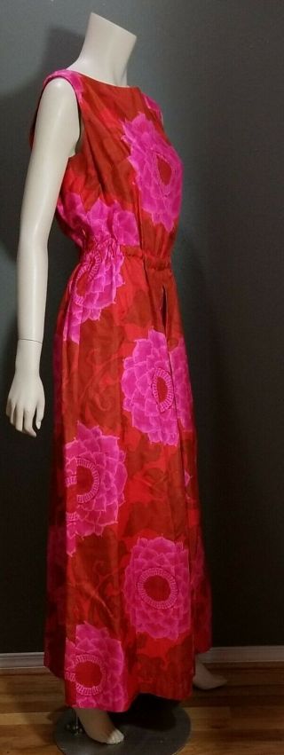(M) Vintage 1960s Star of Siam Handwoven Silk Culottes Maxi Dress Red Floral EVC 3