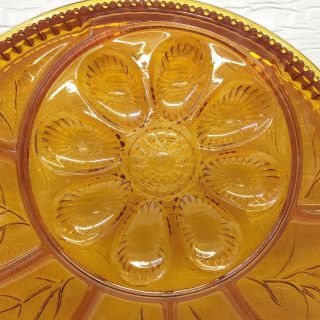 Vintage Indiana Glass Amber Tree of Life Deviled Egg & Relish Plate 3