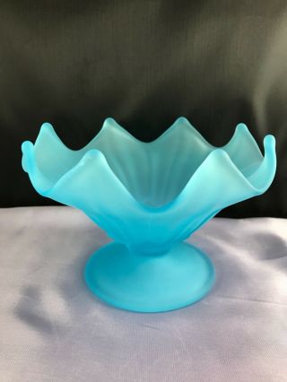 Vintage Westmoreland 6” Pale Blue Mist Low Footed Lotus Open Candy Dish