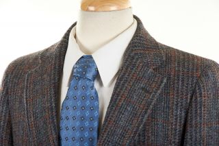 Vintage Mens Southwick Sport Coat 38 R Steel Gray Purple Plaid Fleck Wool Tweed