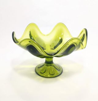 Vintage Viking Glass - Avocado Green - Epic Six Petal Compote Bowl Dish - Large