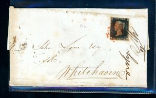 1840 (dec) Penny Black On Cover To Whitehaven With Red Maltese Cross V.  F.  (j526)