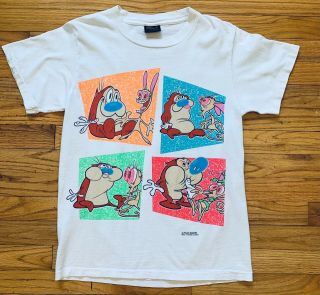 Vintage 1991 Ren And Stimpy T - Shirt Nickelodeon Mtv Double Sided Changes M