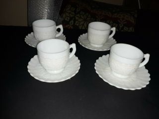 Vintage Milk Glass Imperial Grape Cups & Saucers Set Of Four