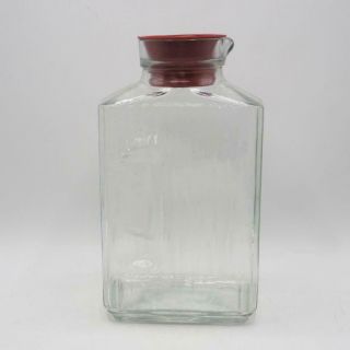 Vintage Anchor Hocking Ribbed Glass Refrigerator Water Bottle Red Lid 2 Quart