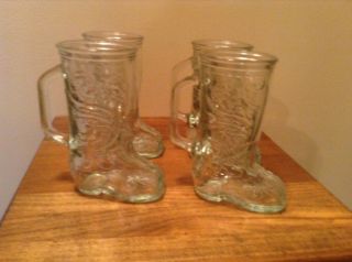 Set Of 4 Vintage Anchor Hocking 12 Oz Cowboy Boot Mug Glasses