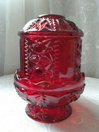 Vintage Indiana Stars Bars Flash Glass Ruby Red Fairy Lamp Candle Holder