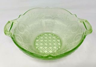 Vtg Lancaster Debra Uranium Vaseline Green Depression Glass Serving Bowl A21