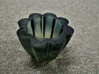 Vintage Deep Green Heavy Glass Flower Shape Vase / Dish Made In Spain