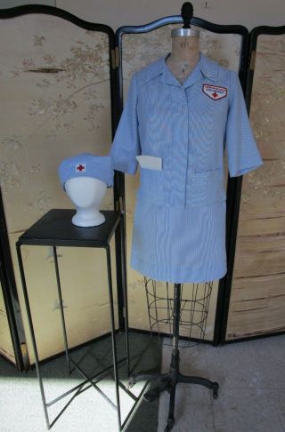 Vintage American Red Cross Volunteer Nurse Uniform Dress Jacket Hat Badge Pin 32