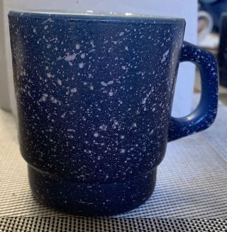 Vintage Anchor Hocking Fire King Speckled Navy Blue Milk Glass Coffee Mug Cup