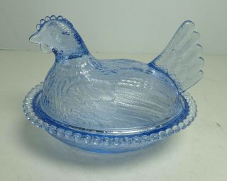 Indiana Glass Hen On Nest Chicken Blue 7 Inch Candy Dish Covered Bowl