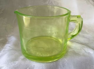 Antique Yellow - Green Vaseline Glass Measuring Cup 1 Cup Size