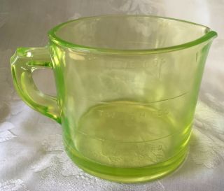 Antique Yellow - Green Vaseline Glass Measuring Cup 1 Cup Size 3