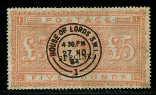Great Britain,  Queen Victoria £ 5.  - Orange,  Specimen,  Rare Cancel,  Cv £ 4,  750.  -