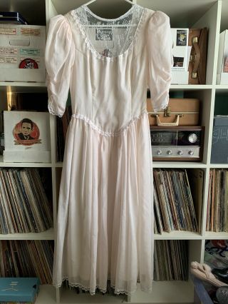 Ladies Vintage Cottagecore Pink Jessica Mcclintock Gunne Sax Dress Boho Prairie