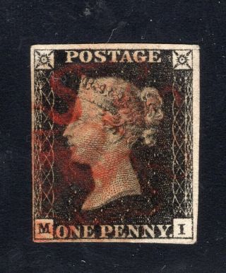 1840 Great Britain.  Sc 1.  Sg 1. ,  Fine Very Fine.  Plate 7 (m - I)