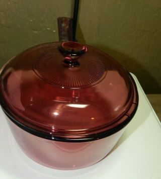 Pyrex Vision Ware by CORNING Cranberry Cookware 1.  5 L Saucepan Pot w/ Lid USA 2