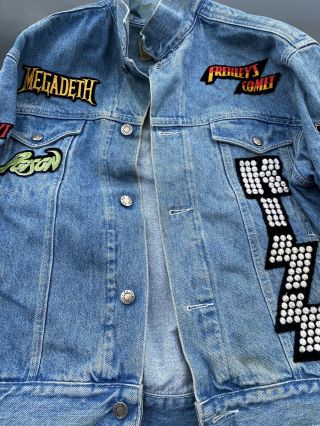 Vintage Kiss World Tour Denim Trucker Jacket Patch Rock Metallica Iron Maiden L