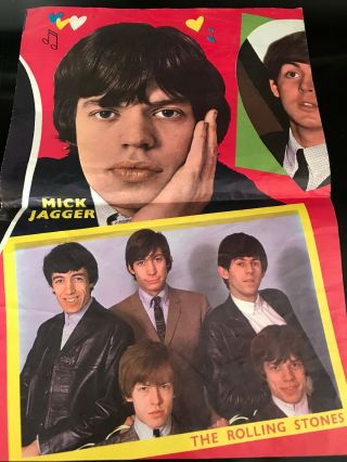Giant full - color 1964 Beatles AND Rolling Stones poster GREAT GEAR GROUPS OF 64 2