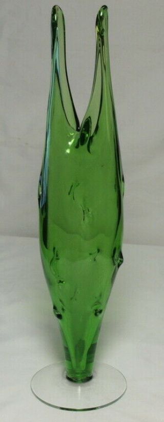 Murano Art Glass 15 " Pinched Emerald Green Vase