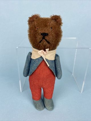 9 " Antique 1920s Mohair Teddy Bear In Felt Costume