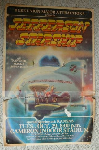 Vintage 1974 Jefferson Starship Concert Poster Kansas Duke Union Kantner Slick