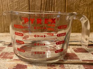 Red Pyrex 1 Quart /4 Cups / 32 Oz.  Glass Measuring Cup Made In Usa - Vintage