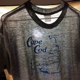 Vtg 80s Paper Thin Rayon Tri Blend Gray Massachusetts Cap Code Whale T Shirt