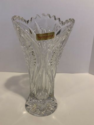 Vintage Nachtmann Bleikristall 24 Lead Crystal Vase Clear Elegant 9.  5 " Germany