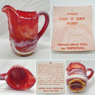 Vintage Imperial End Of Day Ruby Windmill Trees Flowers Slag Glass Pitcher