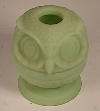 Vtg Fenton Glass Owl Fairy Lamp Lime Green With Fenton Stamp On Bottom