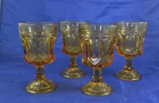 6 Indiana Glass Vintage Amber Heavy Thumbprint Goblets 5 1/4 "