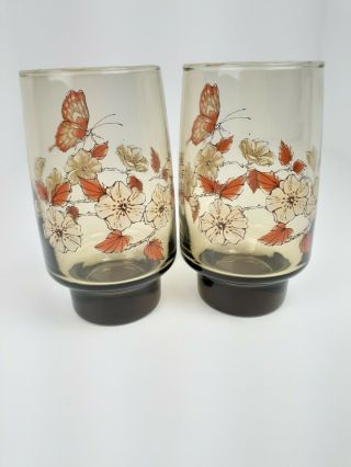 Vintage Butterfly And Flower Glasses Set Of 2