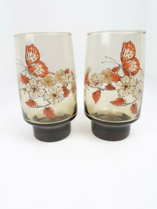 Vintage Butterfly and Flower Glasses Set Of 2 2